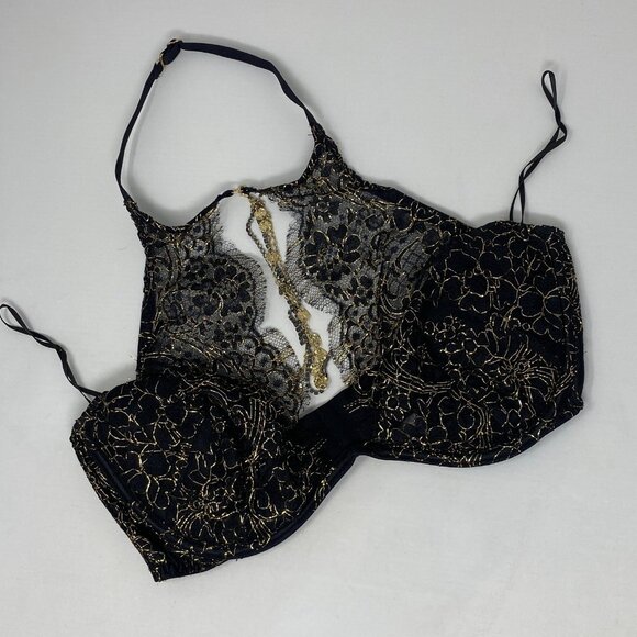Agent Provocateur Gayle Black Gold Bra 32DD SOIREE - Picture 1 of 13